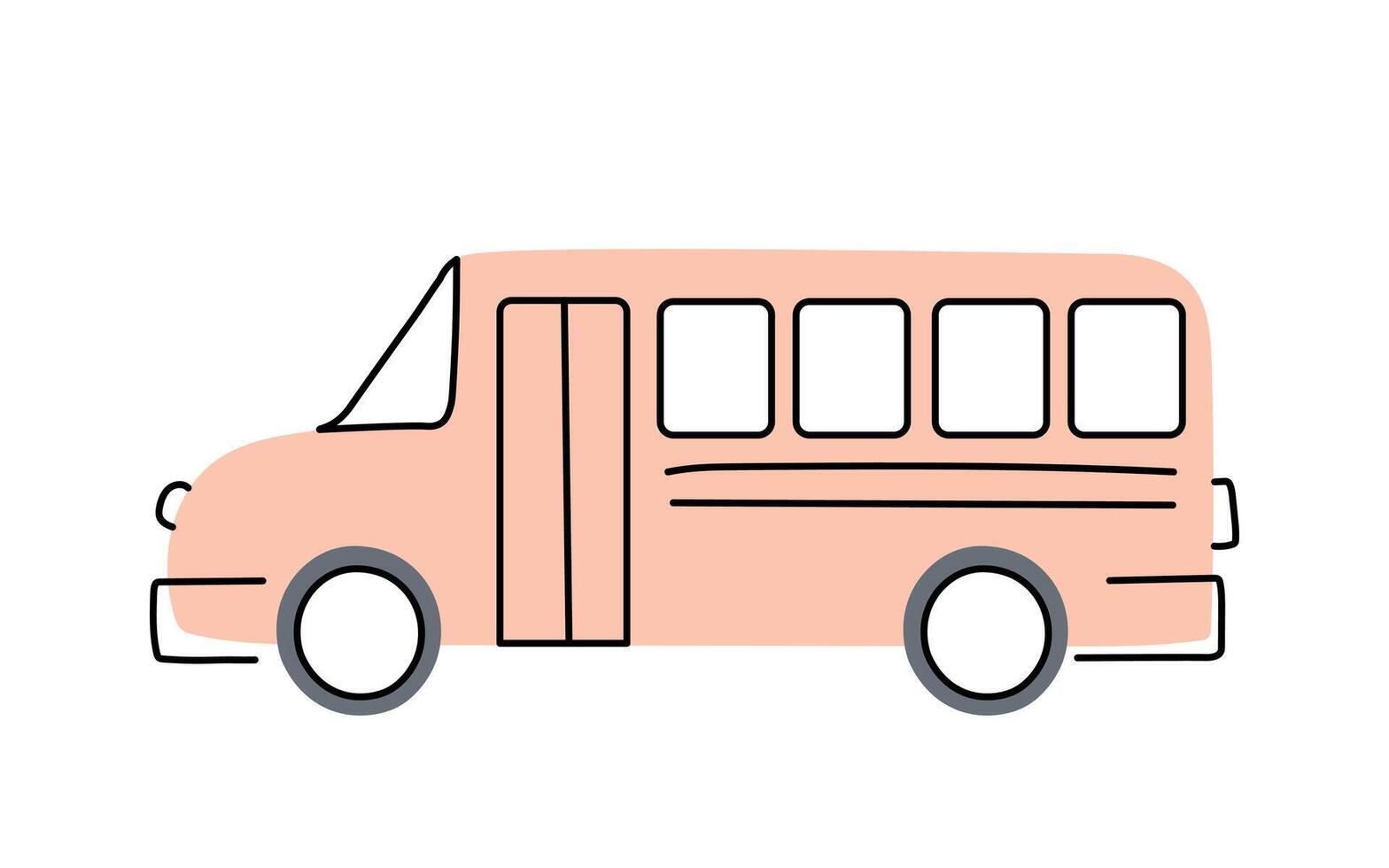 Simple doodle bus for kids on a white background. Playful and minimal bus icon in style for children's designs and projects. vector