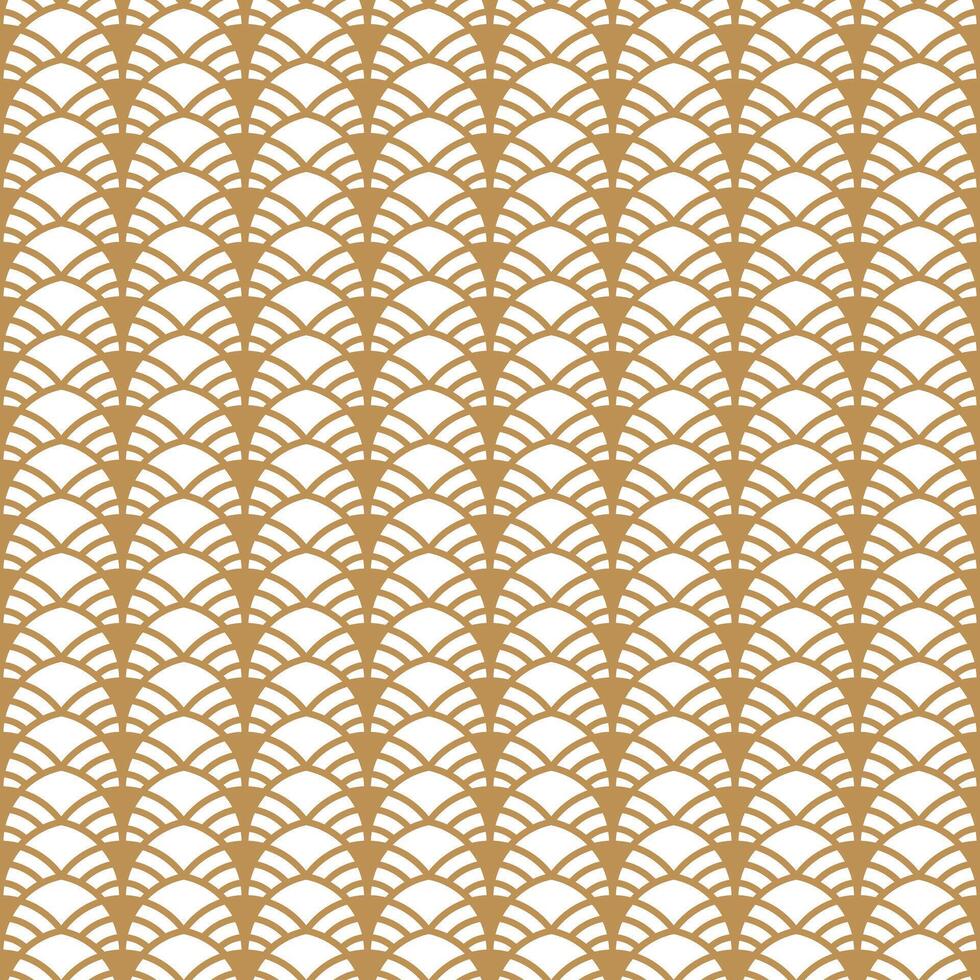 Seamless pattern of gold intersecting circles on white background. Asian traditional geometric texture vector