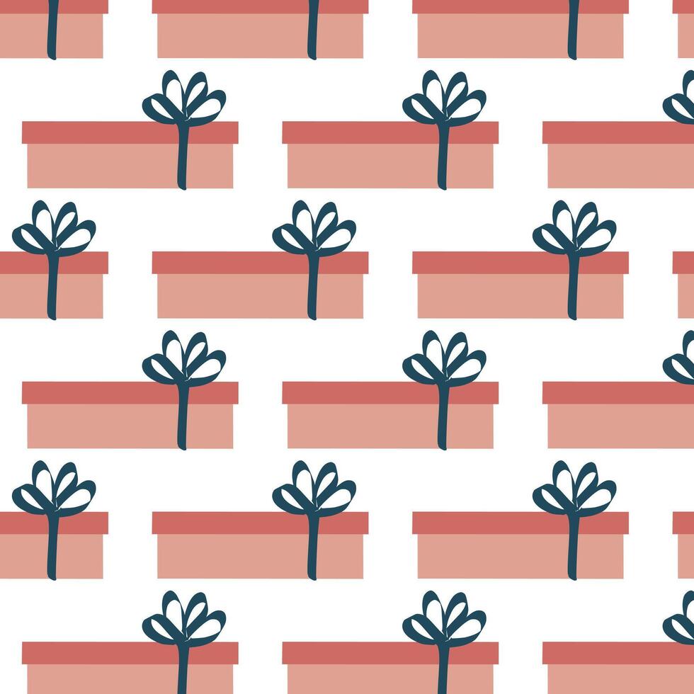 Cute hand-drawn gift boxes for the winter holidays. Seamless pattern for a gift on fabric or paper for friends and family for Christmas and New Year vector