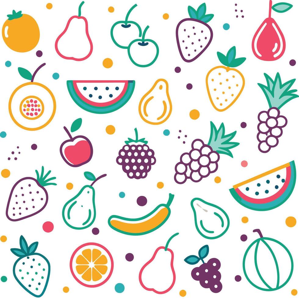 fruit and berries pattern with colorful dots vector