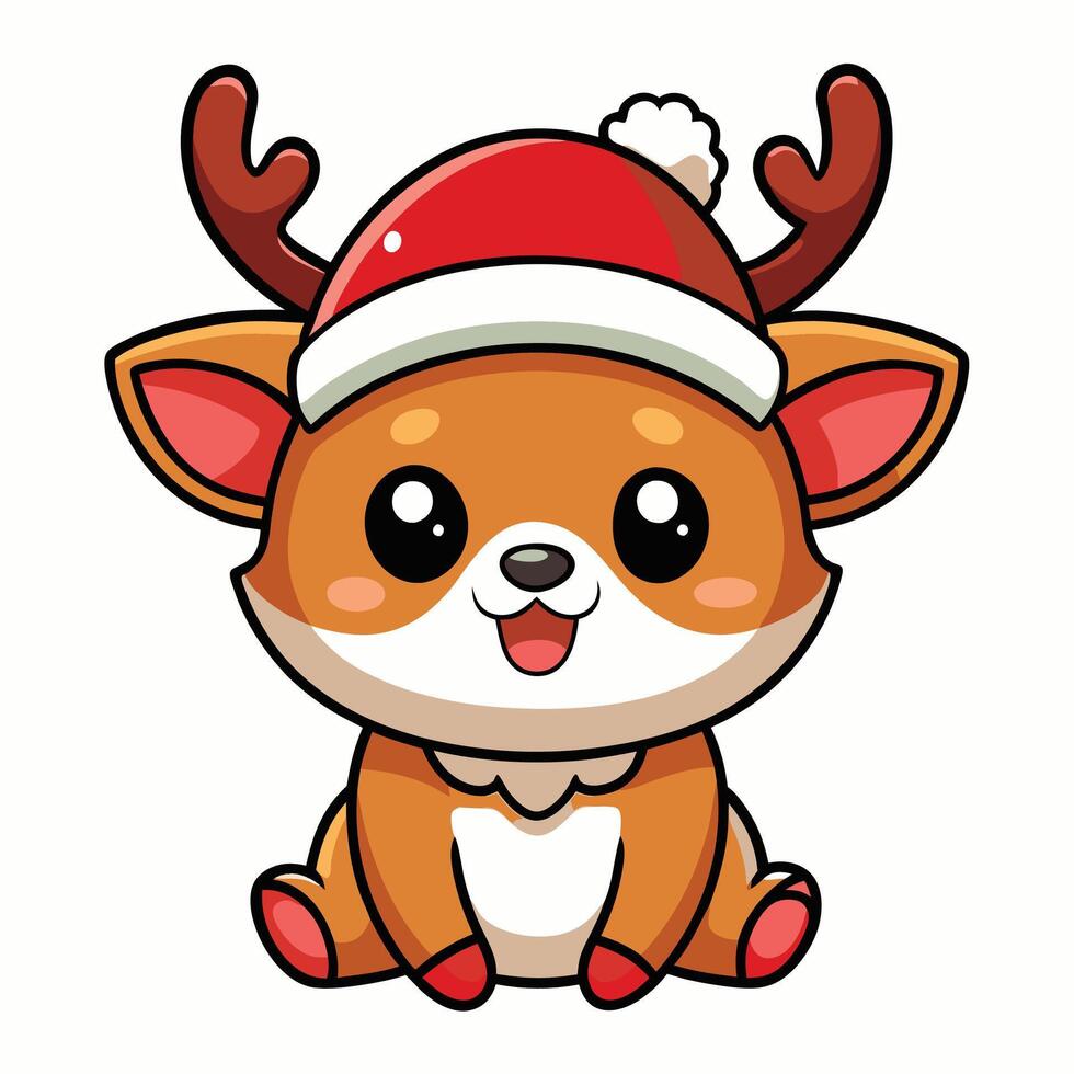 a cartoon deer wearing a santa hat vector