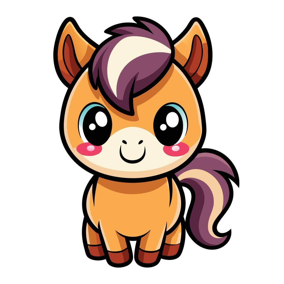 a cartoon horse with a purple mane and brown eyes vector