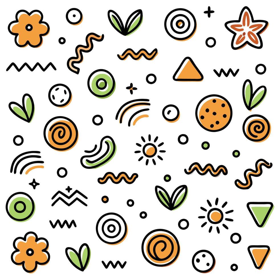 a colorful pattern with various shapes and flowers vector