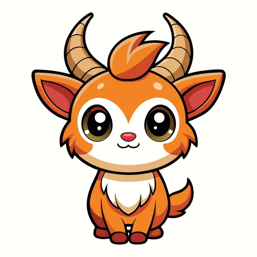 a cartoon goat with horns and big eyes vector