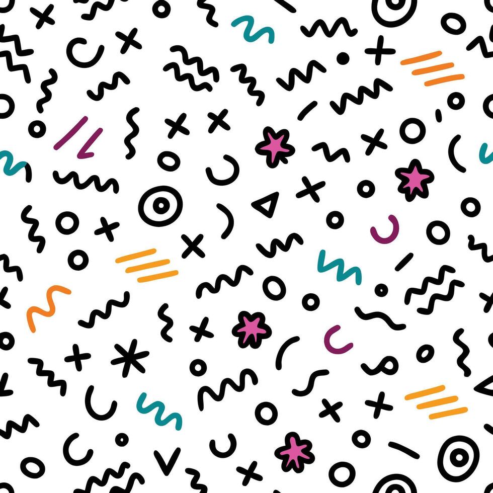 seamless pattern with colorful doodles and shapes vector