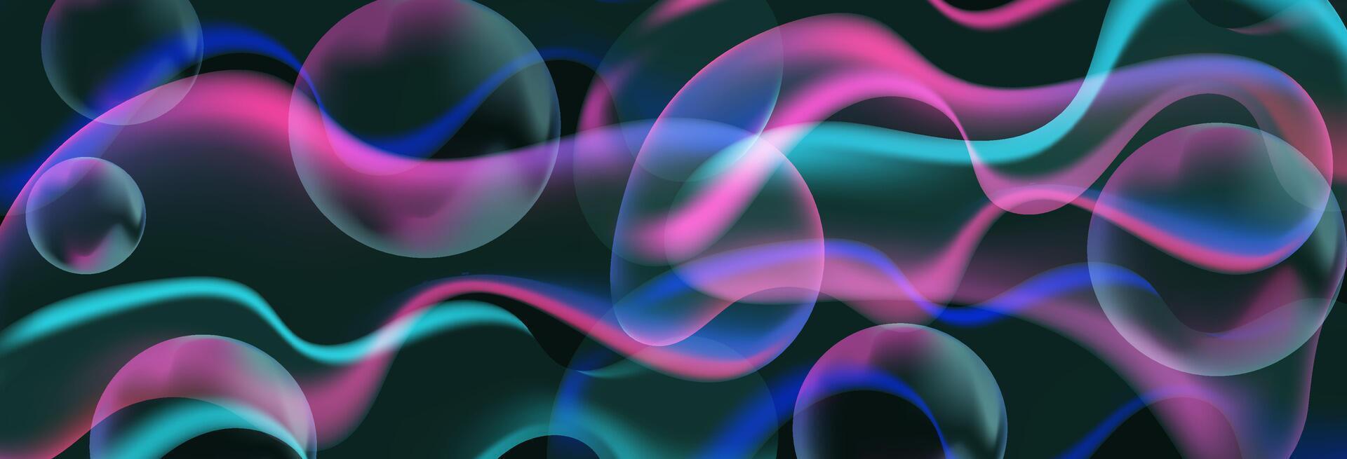 Dark background with bright neon bubbles. illustration. Template design for websites, banners, advertising vector