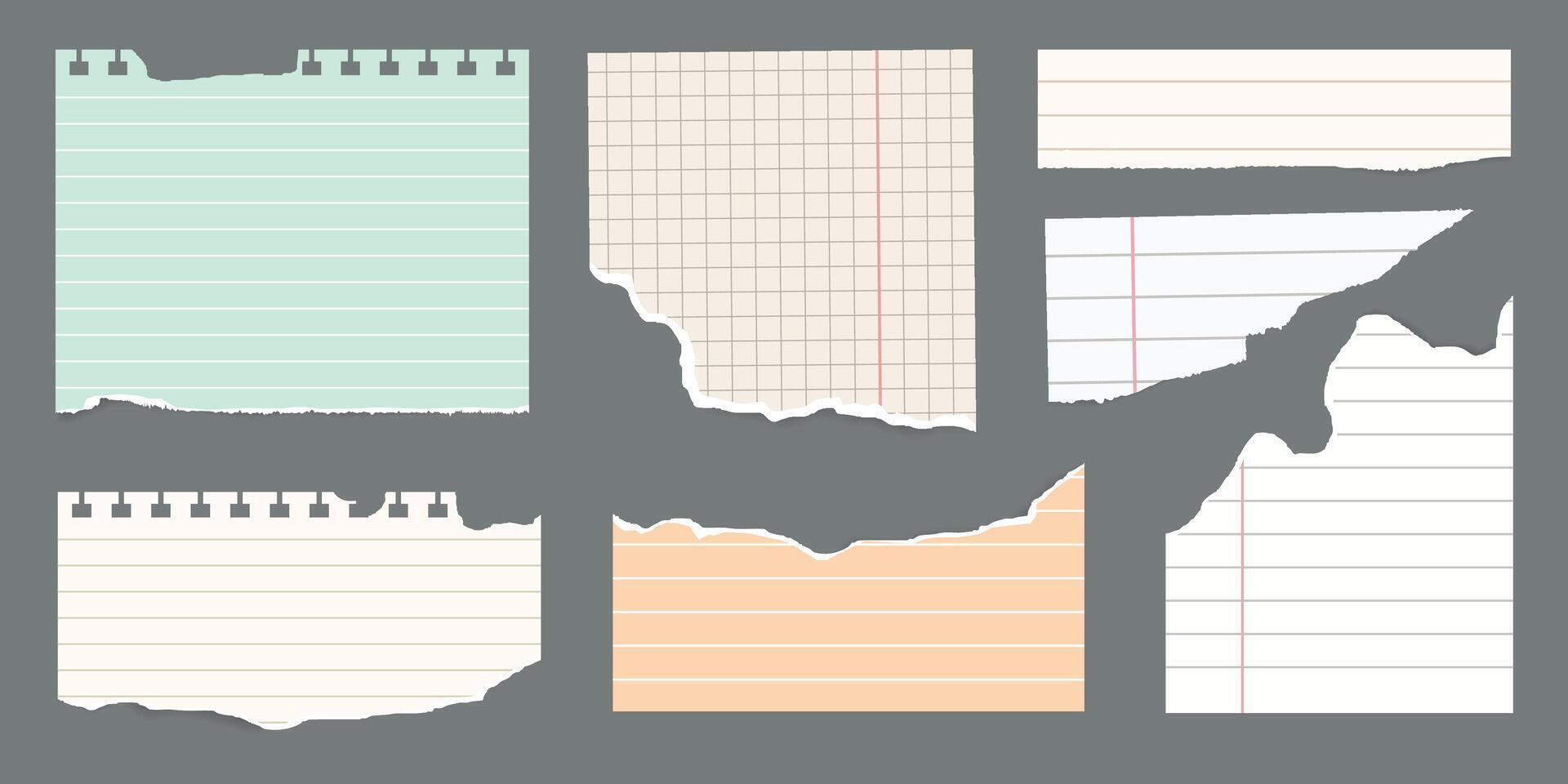 Collage elements Set for scrapbook. Old rip torn paper collection, notebook sheet, trendy retro vintage paper cut. Craft retro gazettes, grunge papers collection. illustration vector