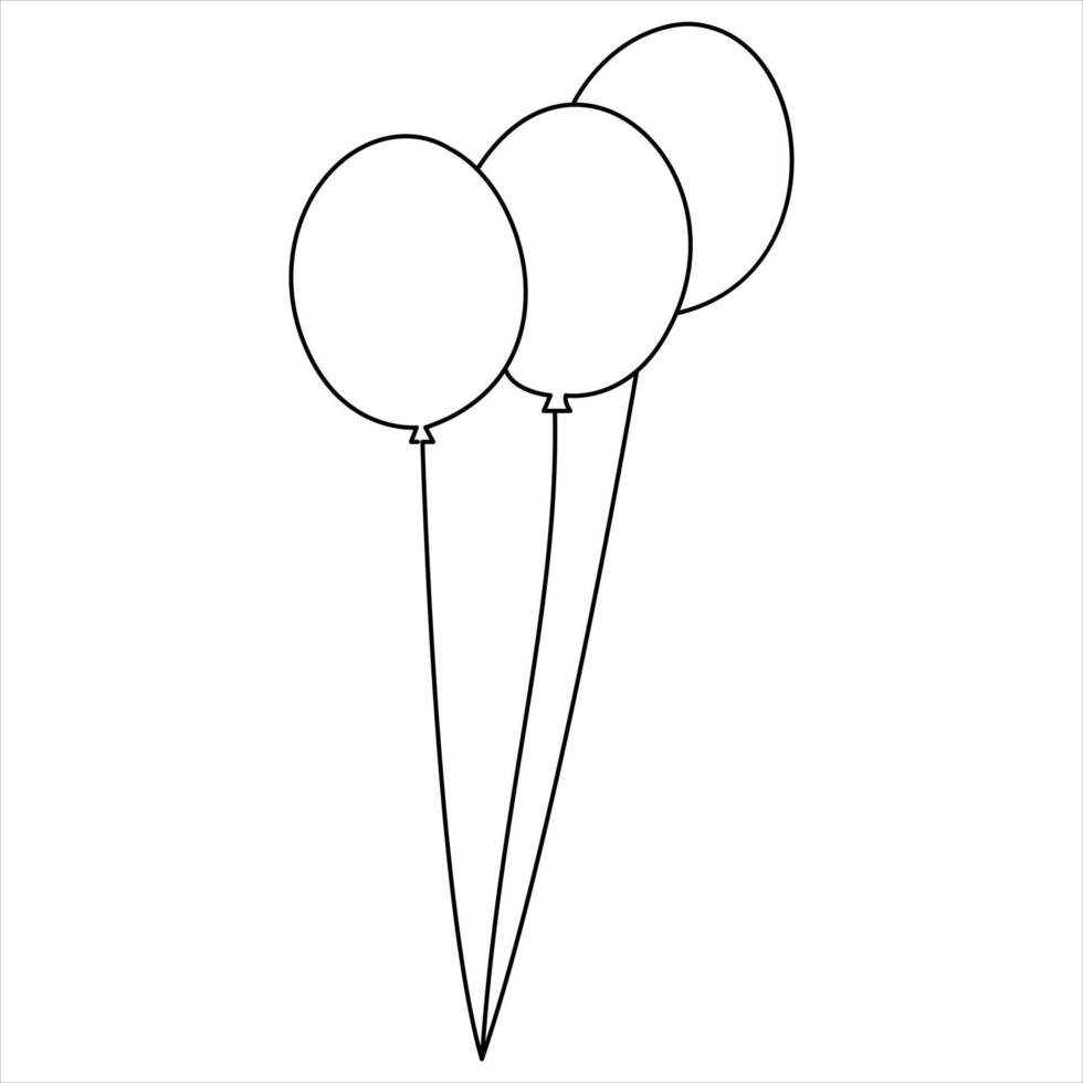 Single line continuous drawing of birthday celebration balloon holiday party decoration concept design sketch outline style illustration vector