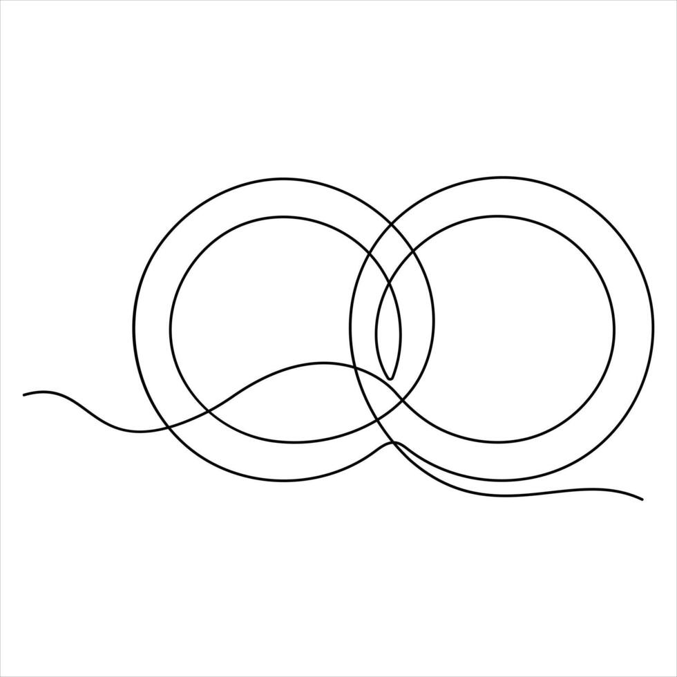 Continuous single line drawing of wedding rings romantic elegance concept and symbol proposal engagement and love marriage invitation outline design illustration vector