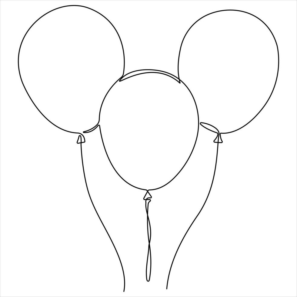 Single line continuous drawing of birthday celebration balloon holiday party decoration concept design sketch outline style illustration vector