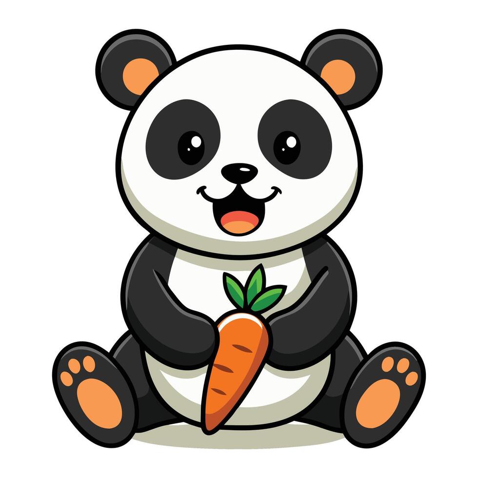 A cute panda holding bamboo shoots in one hand and vegetable stall vector