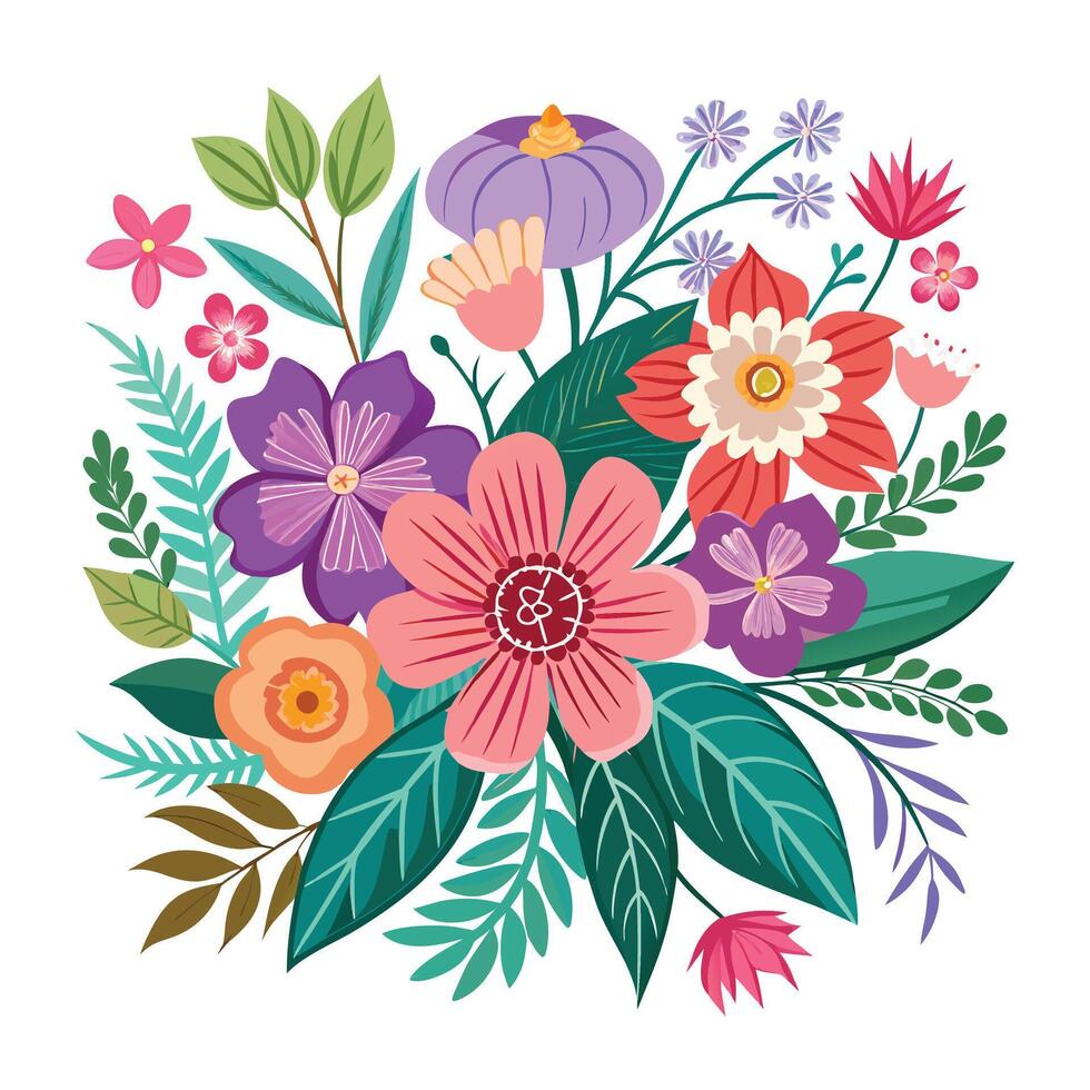 2d floral bouquet set illustration vector