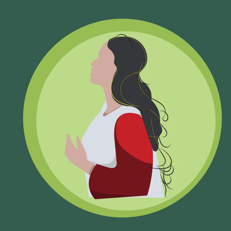 a woman in a red and white shirt is standing in prayer vector