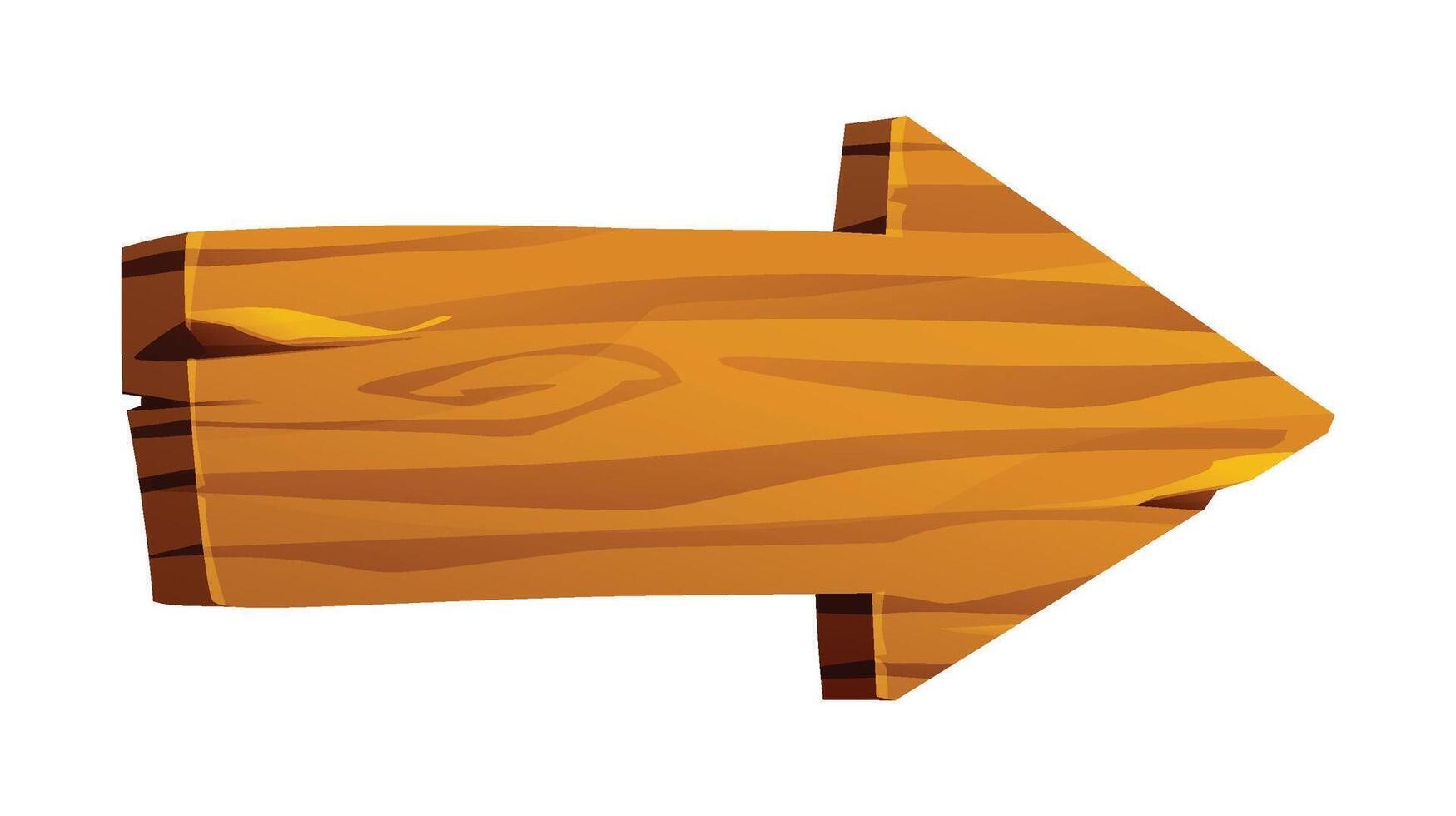 Wooden arrow sign pointing right with textured surface. Cartoon illustration vector