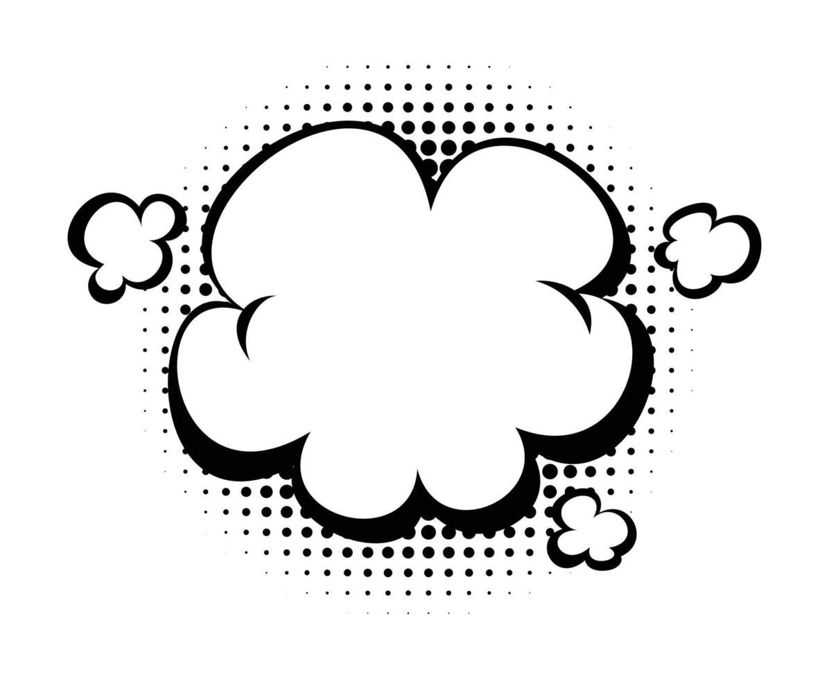 Comic style explosion bubble with halftone dots and cloud shapes. Cartoon illustration vector