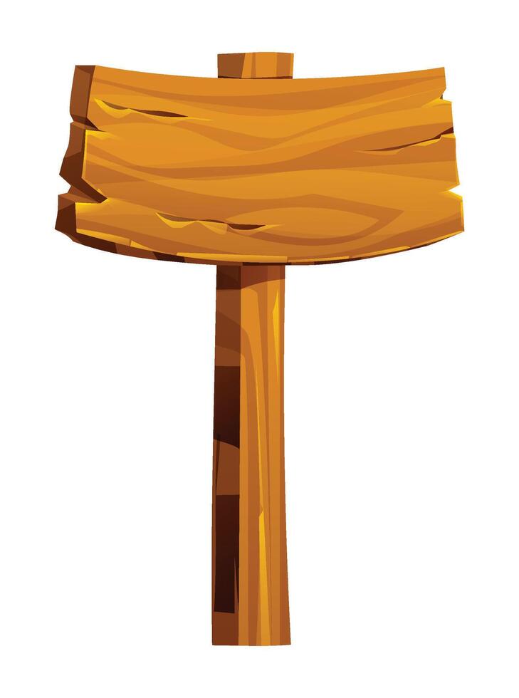 Wooden signpost with blank rustic wood board. Cartoon illustration vector