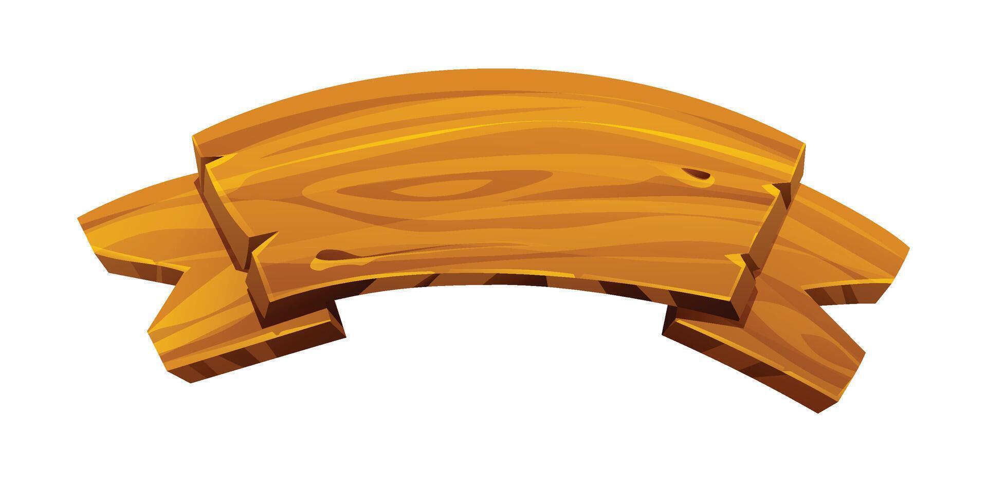 Wooden ribbon banner, vintage signboard with textured surface. Cartoon illustration vector