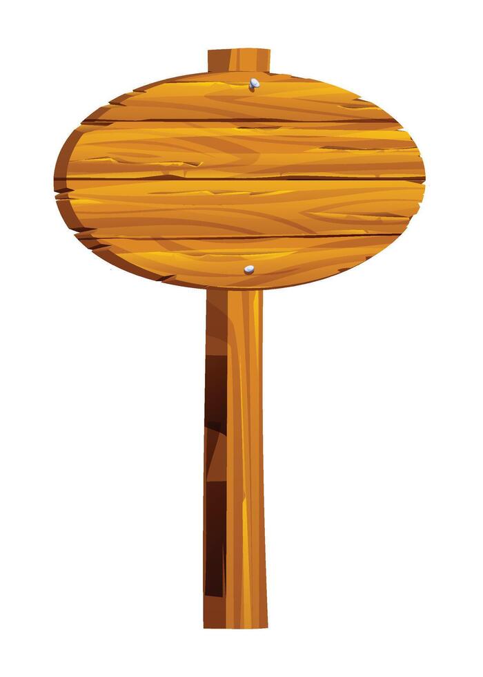 Wooden signboard with oval shape and post. Cartoon illustration vector