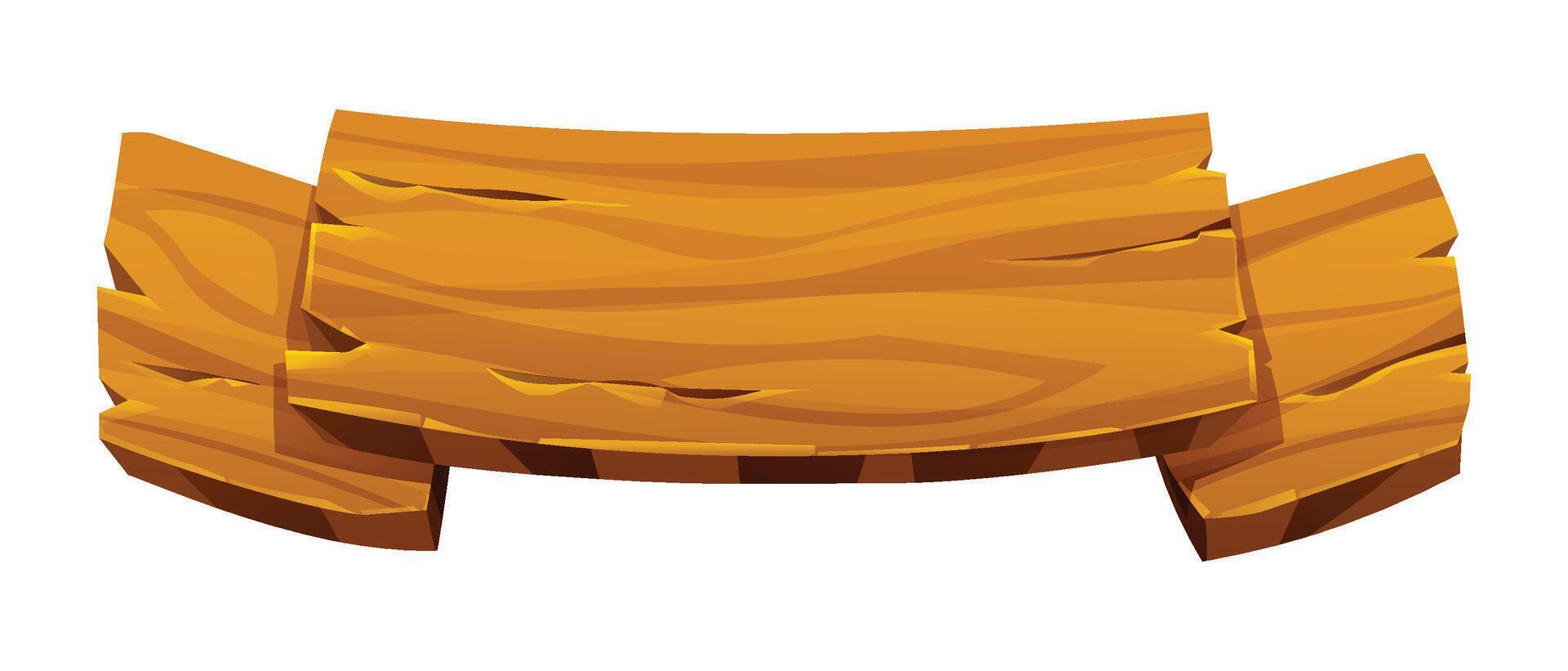 Wooden ribbon banner, rustic signboard with textured surface. Cartoon illustration vector