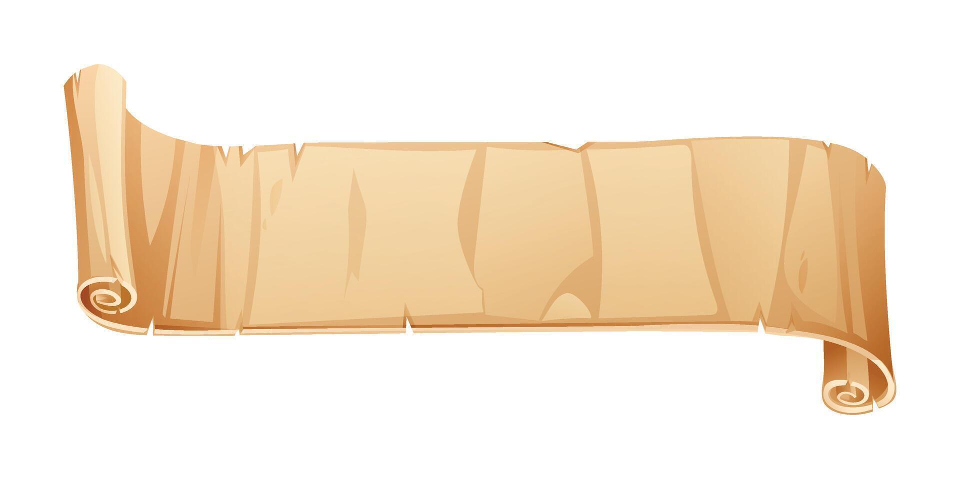 Old blank parchment banner scroll paper with curled edges, perfect for historical or fantasy themed designs. Cartoon illustration vector