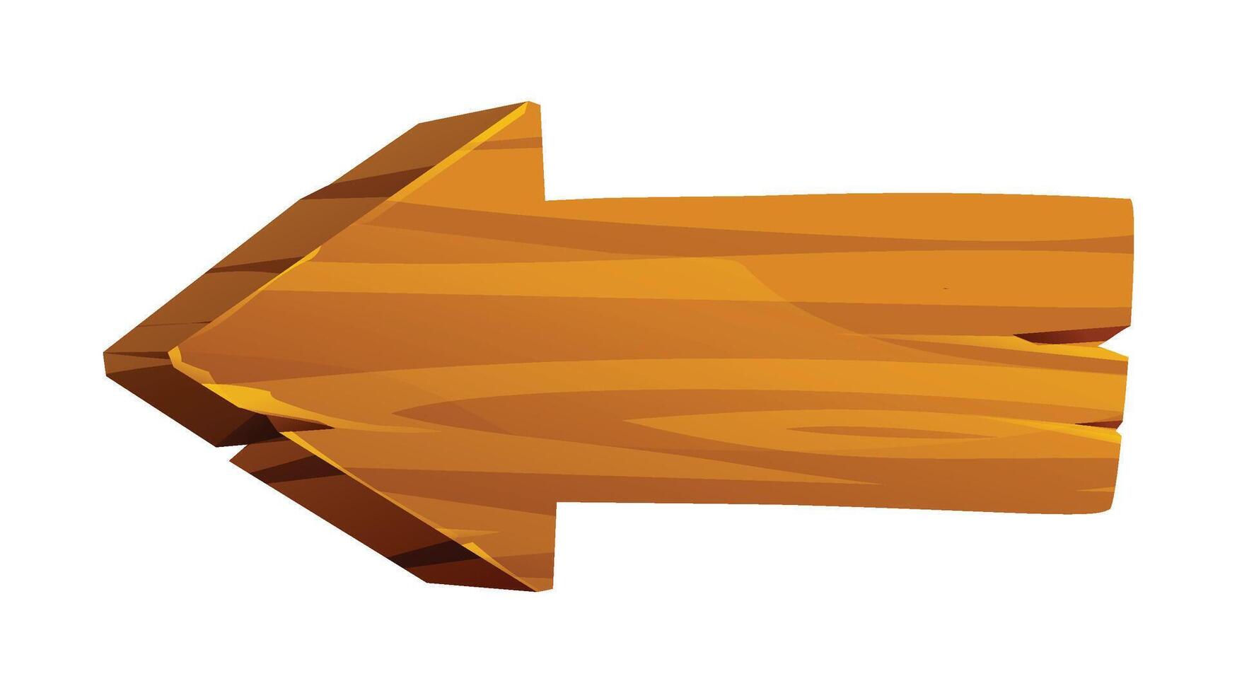 Wooden arrow sign pointing left with textured surface. Cartoon illustration vector