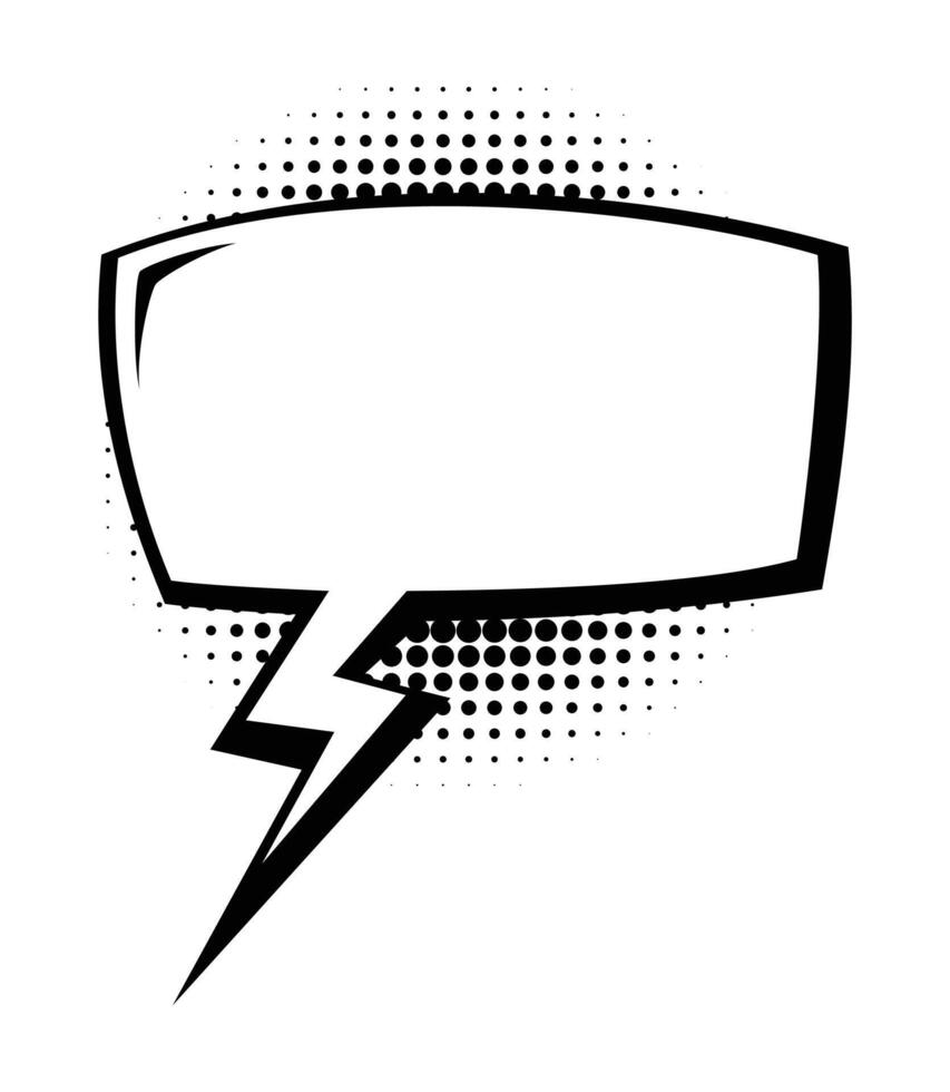 Comic style speech bubble with halftone dots and lightning tail. Cartoon illustration vector