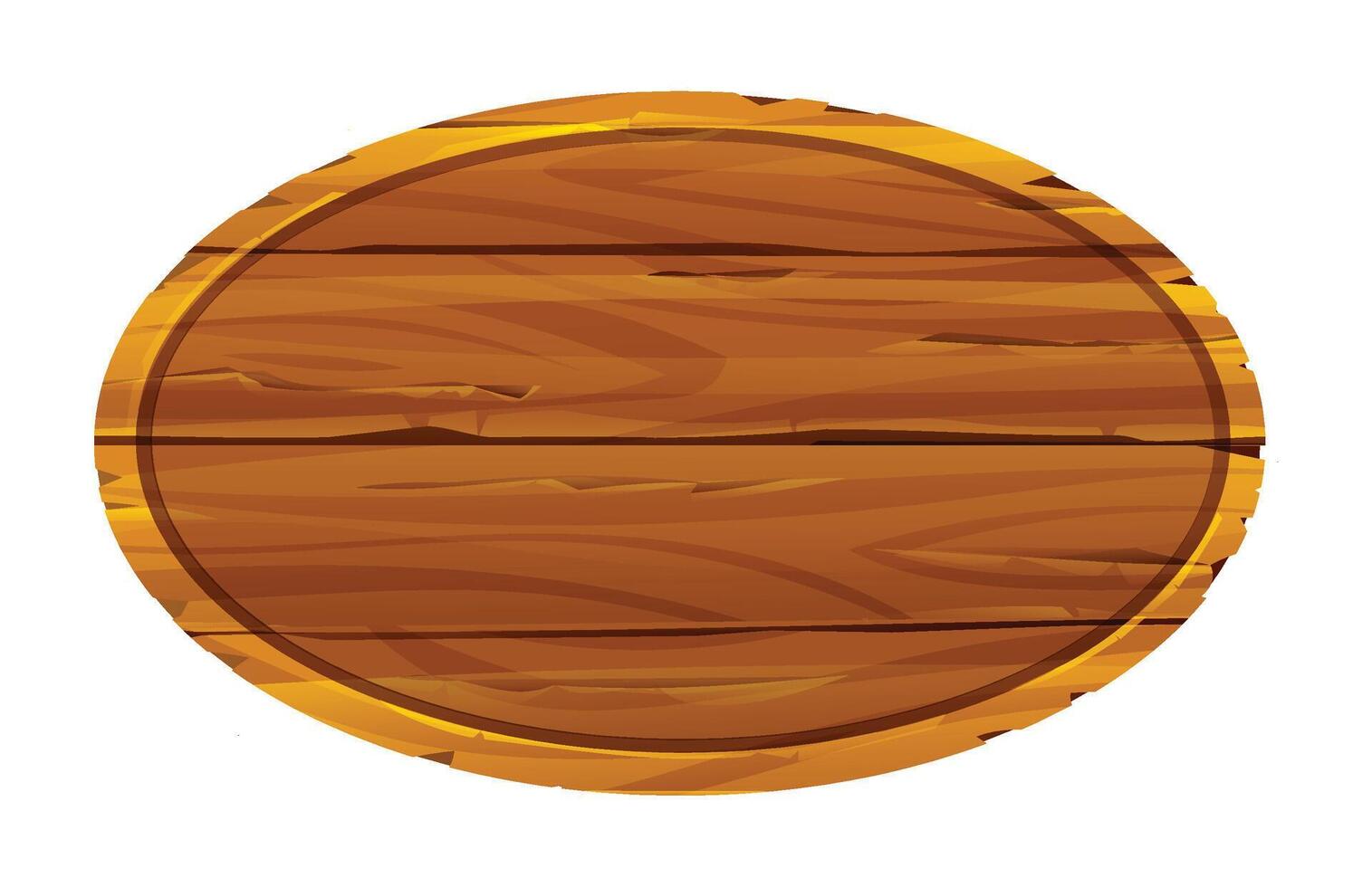 Oval shaped wooden board with smooth surface and visible wood grain texture. Cartoon illustration vector
