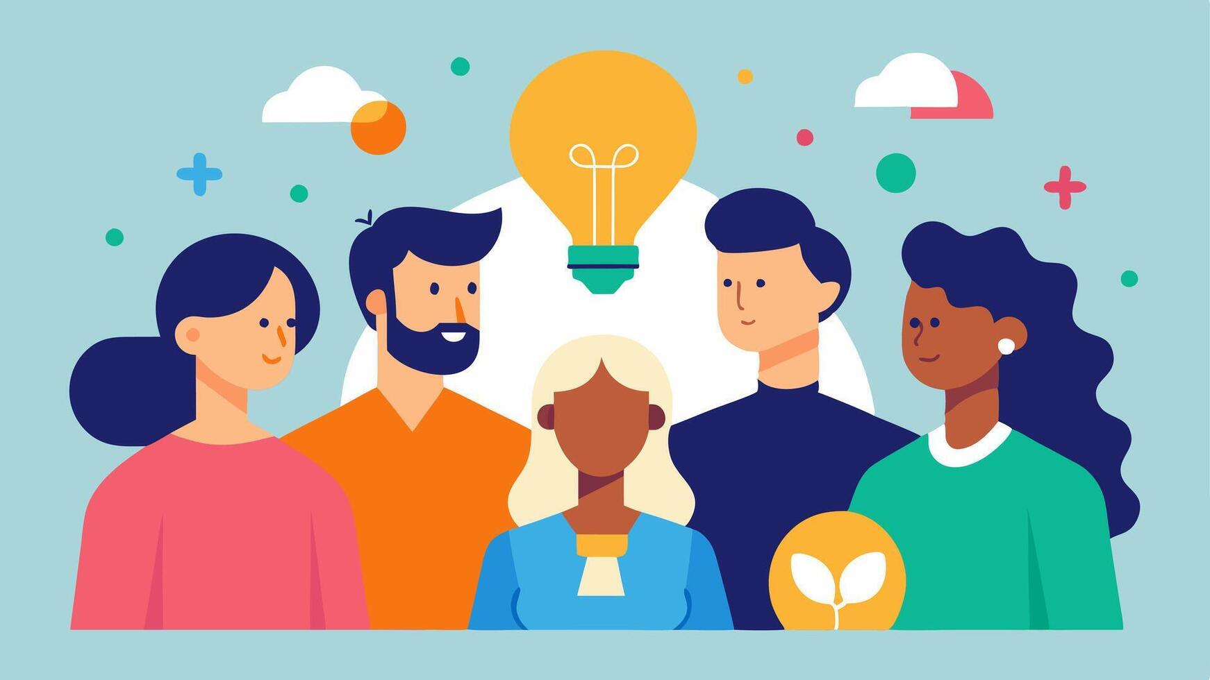 These illustrations can effectively convey the essence of crowdsourced innovation consulting emphasizing collaboration diversity and creativity.. vector