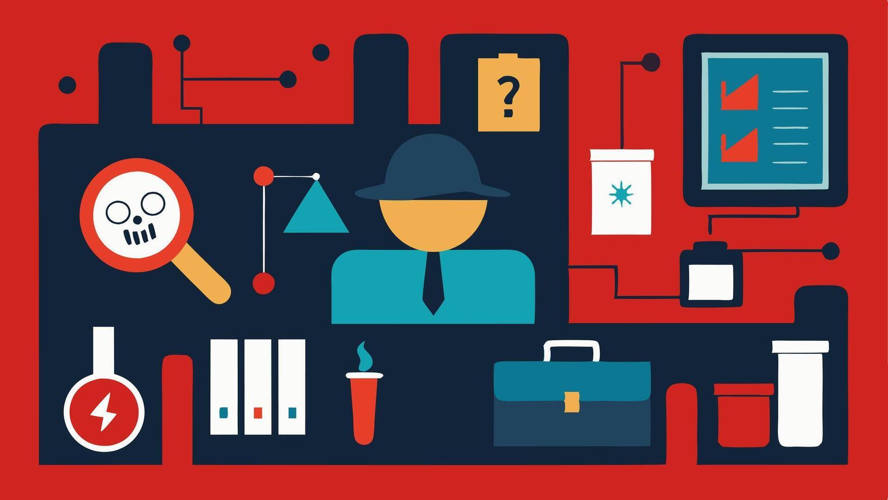 These descriptions can be used to create a visual representation of a forensic evidence room each highlighting specific aspects of forensic investigation and evidence management.. vector