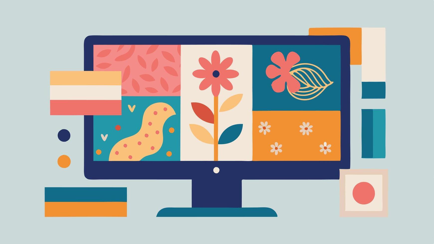 Textile Patterns An illustration of a screen showing various textile patterns and textures being created from floral designs to abstract art highlighting the digital design. vector