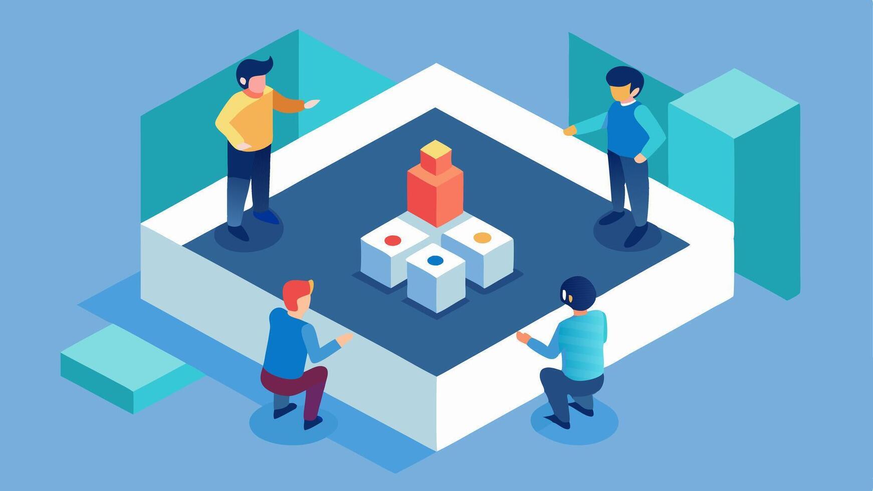 Strategic Layout An overhead view of a room with miniatures representing a building where the mastermind is setting up a game plan using figurines for team members.. vector