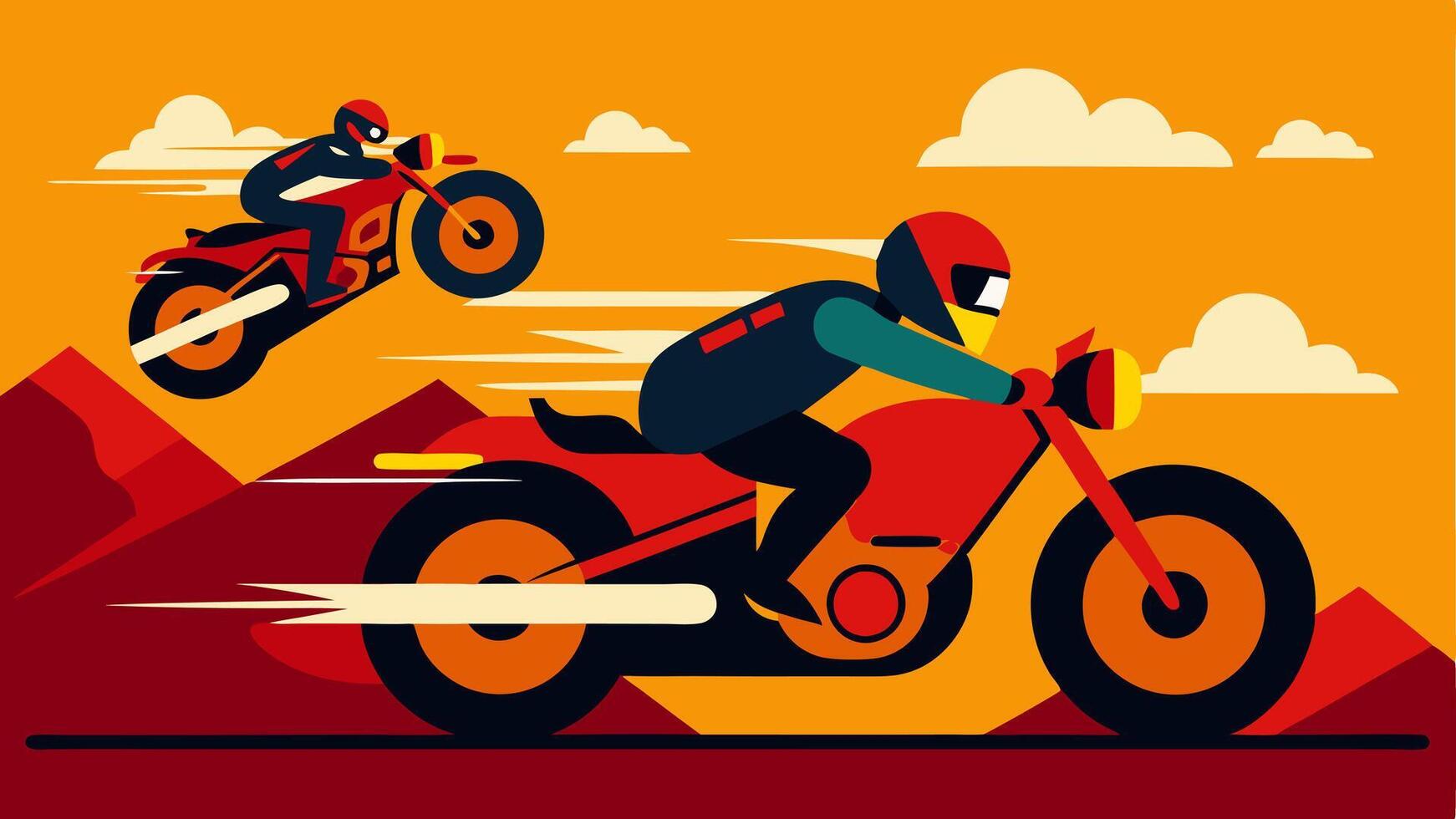 These descriptions can guide an artist in creating dynamic illustrations of a thrilling motorcycle pursuit scenario.. vector