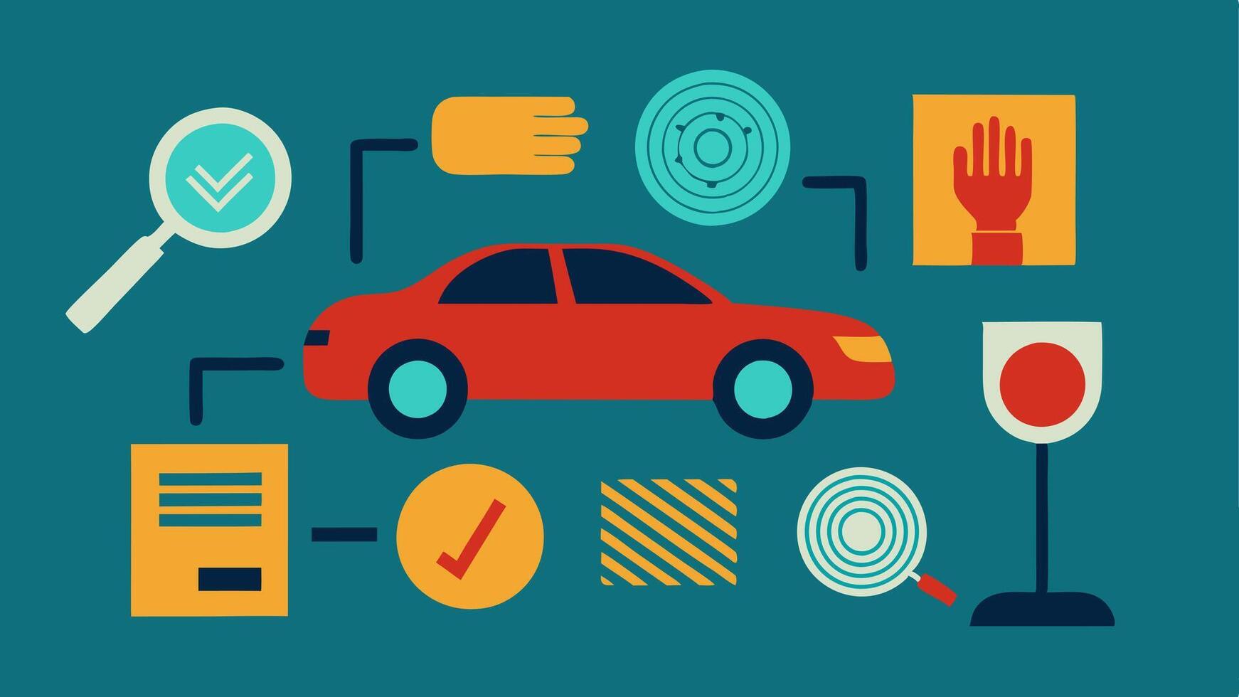 These descriptions cover a range of scenarios and techniques involved in a forensic fingerprint investigation on a car.. vector