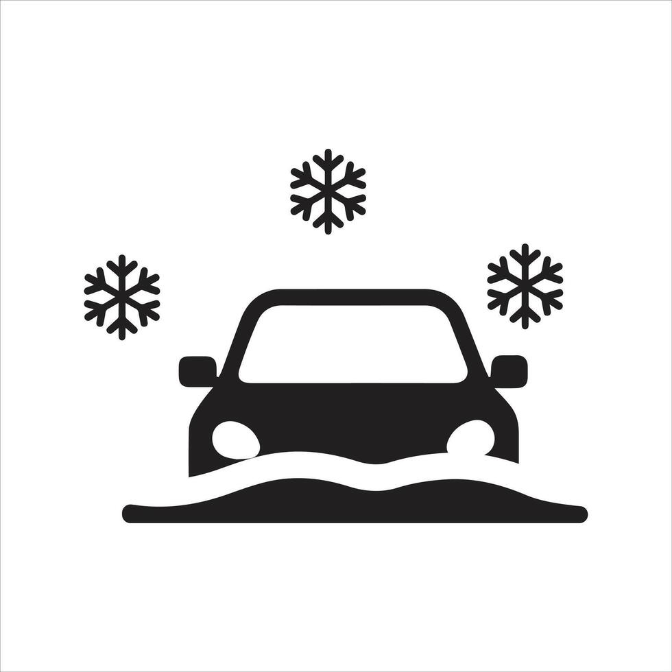 Car stuck in snow icon. Driving in deep snow icon vector