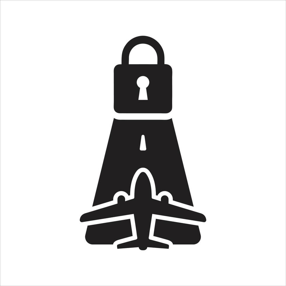 Lockdown icon. Padlock on the runway. Airliner. Plane icon vector
