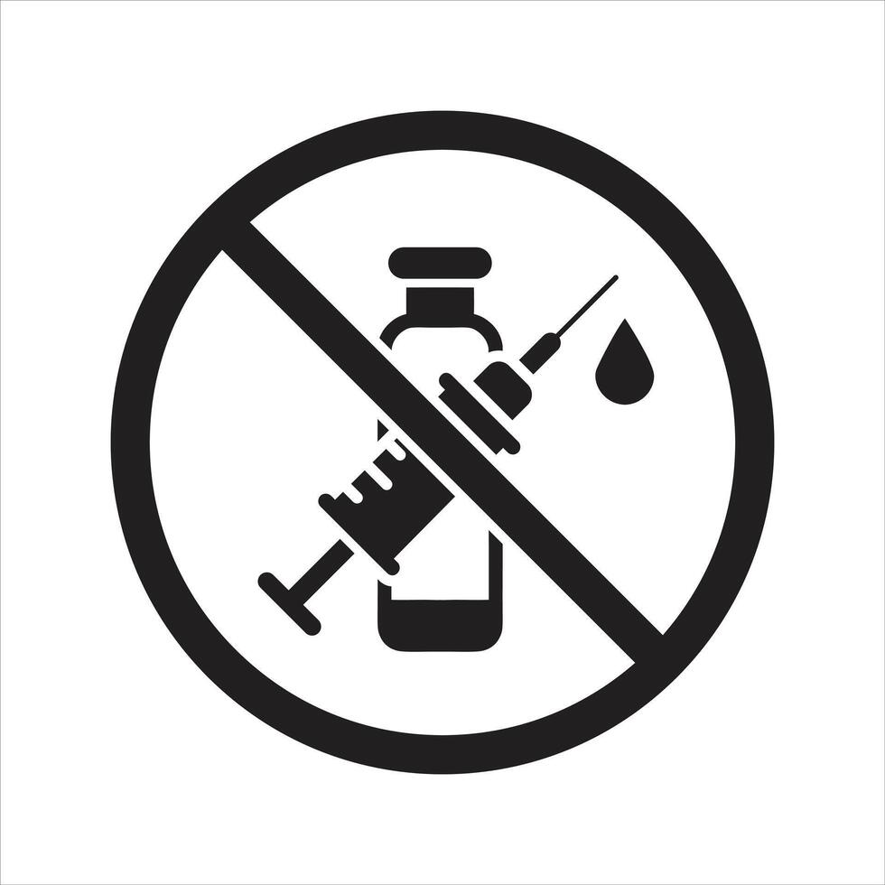 Do not use drugs icon. No vaccination sign vector