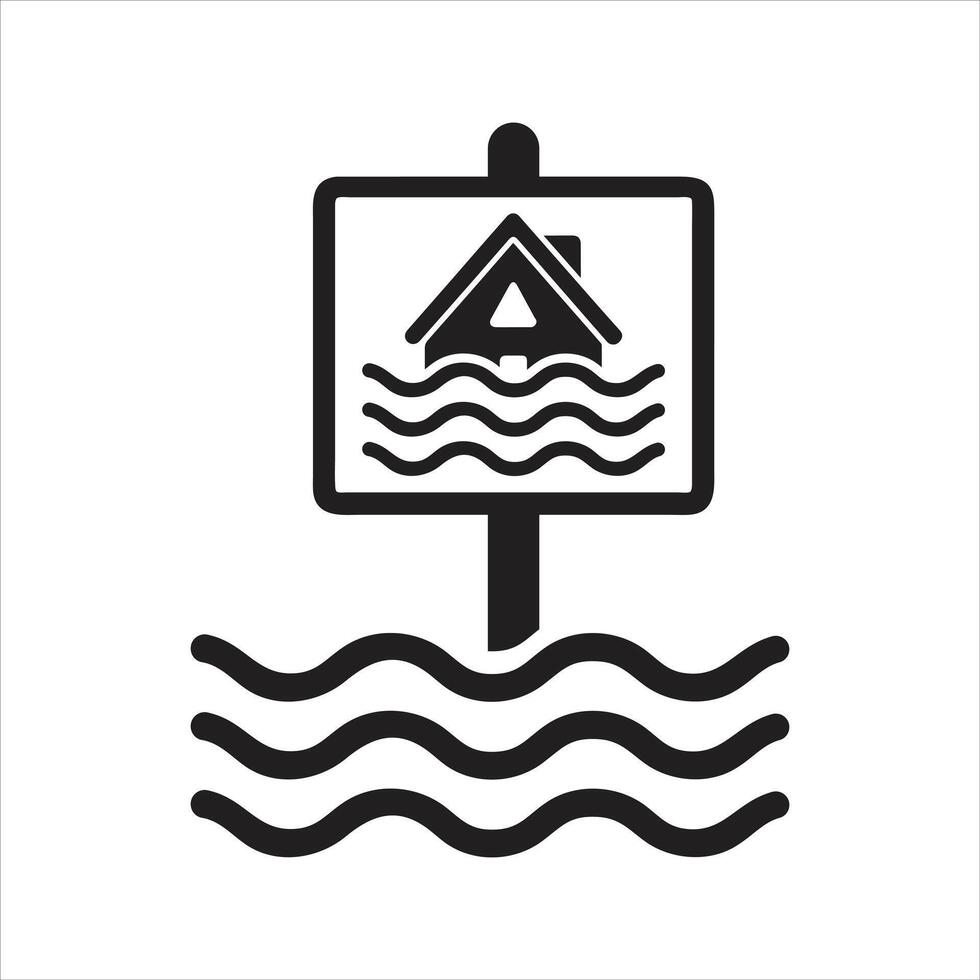 Flood road sign. High flood risk. Flood insurance icon vector
