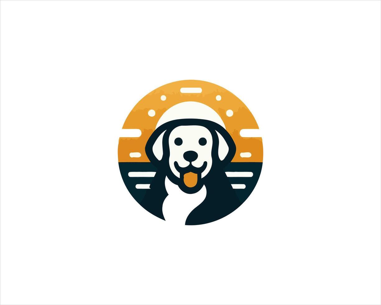 A dog logo with a yellow sun in the background vector