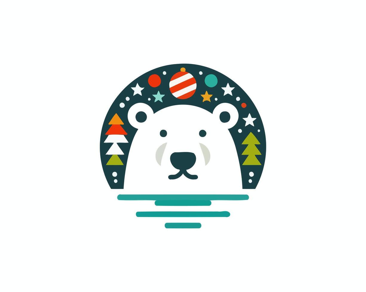 A polar bear with christmas trees and other decorations vector