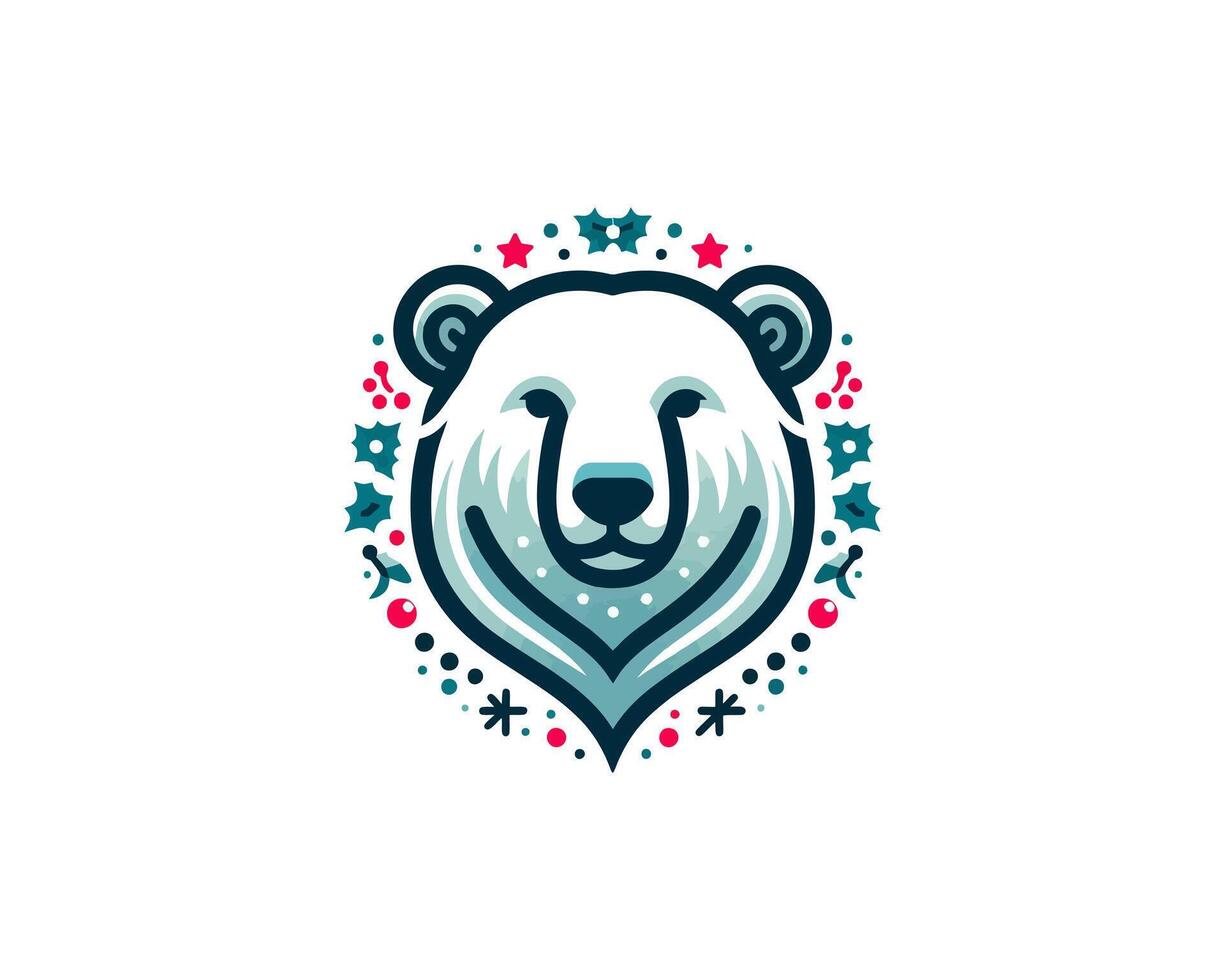 A bear head with flowers and leaves on it vector