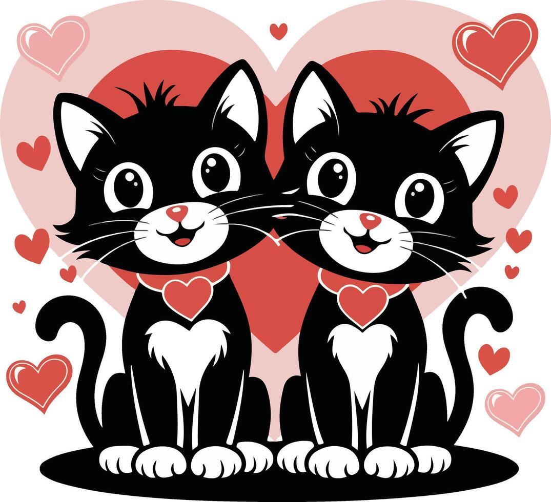 Adorable Valentine Cats with Hearts and Romantic Vibes vector