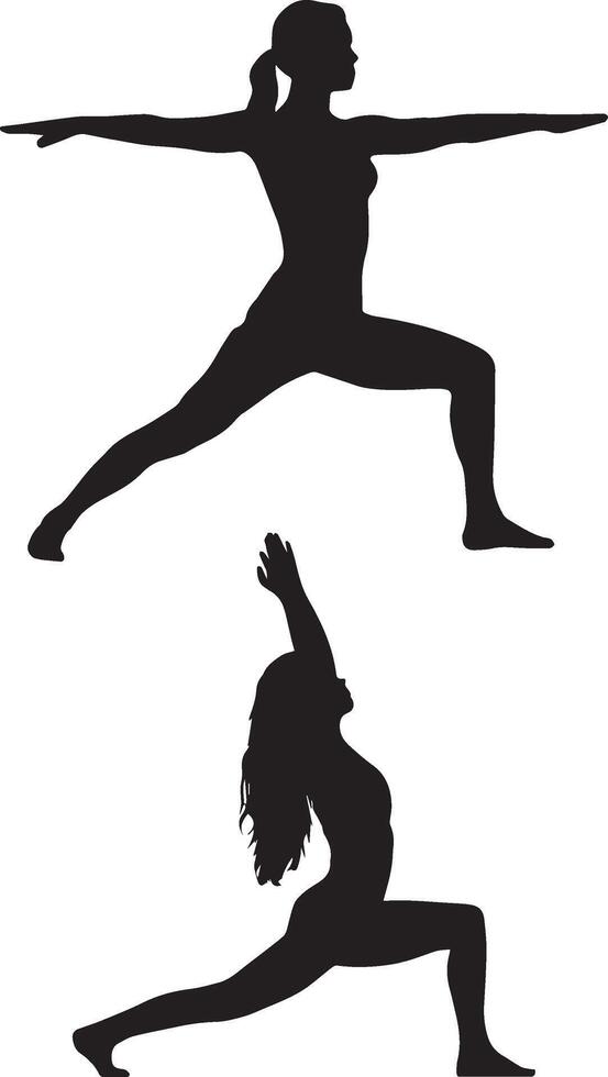 A set of silhouettes of yoga pose vector