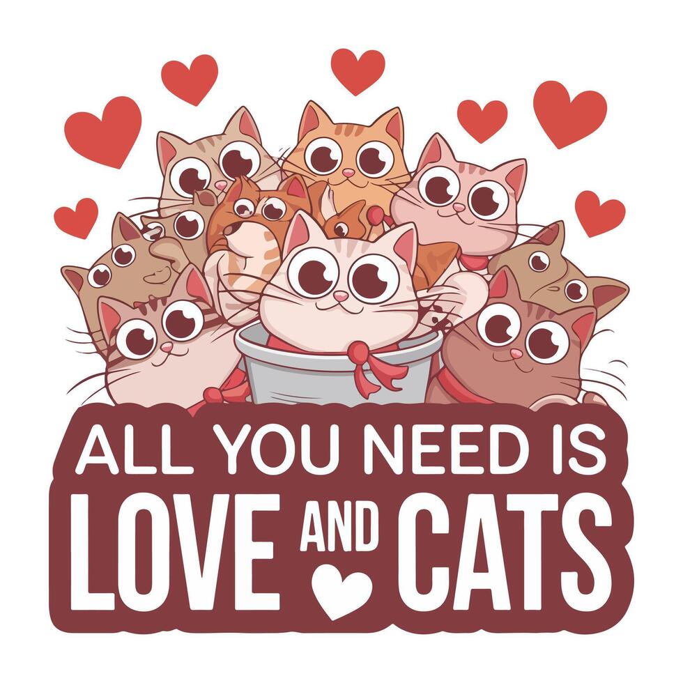 Draw illustration of sweet cat in love For Valentine day.Doodle cartoon style cat vector