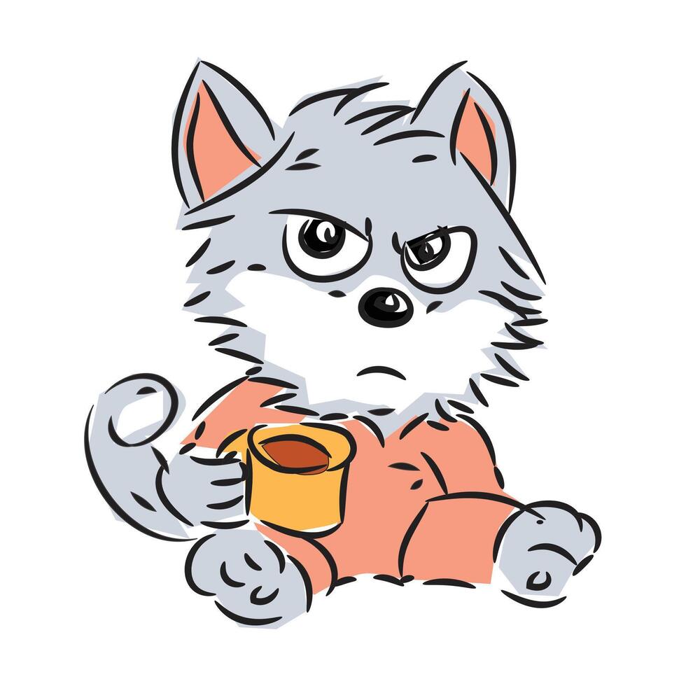 Cat with a glass of coffee vector