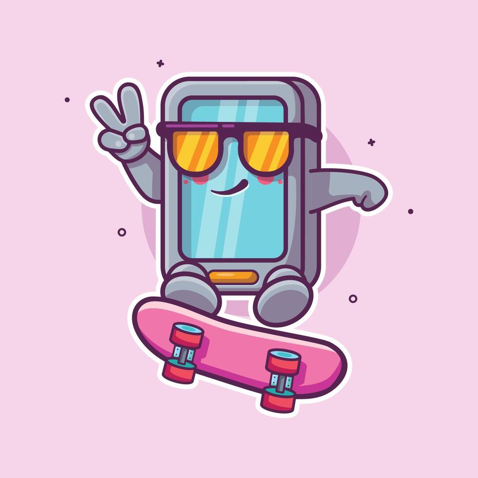 cool smartphone character mascot playing skateboard isolated cartoon vector