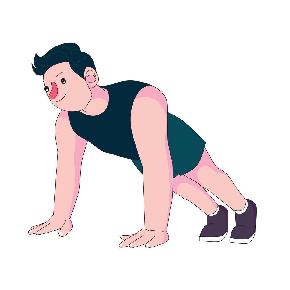 a drawing of a man doing push-ups on a white background. vector
