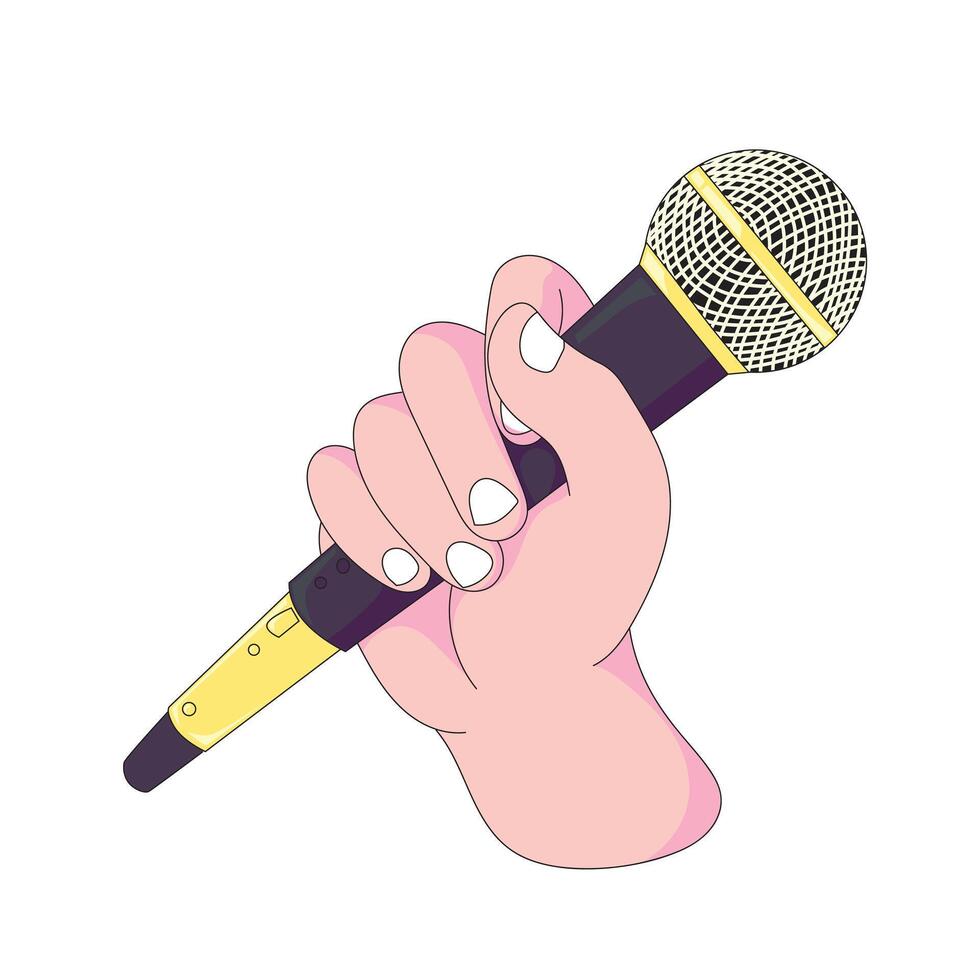 hand holding the microphone above it vector