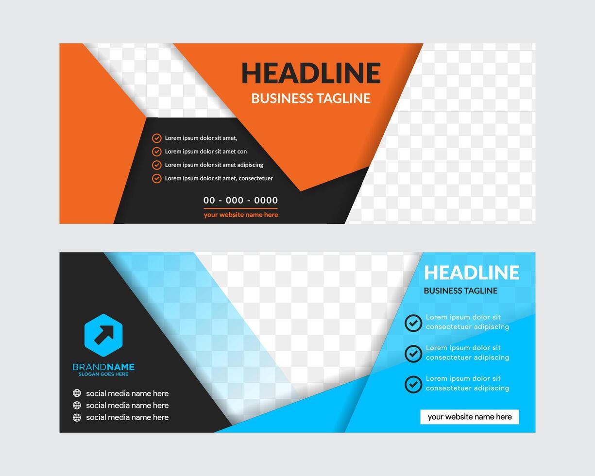 Collection blue and orange horizontal business banner templates. clean modern geometric abstract background layout for website design. simple creative cover header. in triangle space photo vector