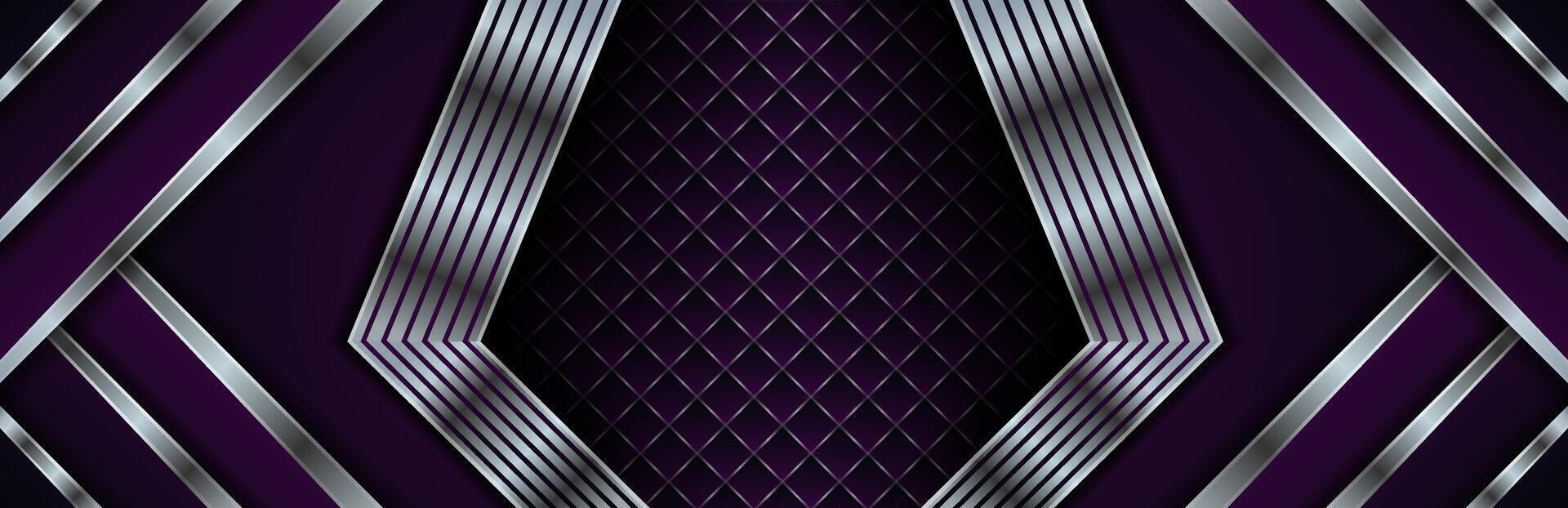 beautiful dark purple horizontal background with antique silver ribbon illustration and blank space for ad or brochure or website template. square and line pattern with silver color on side. vector