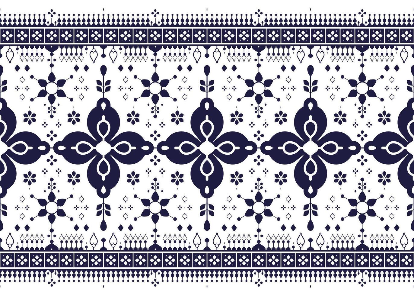 dark blue symbol floral on White background, ethnic fabric seamless pattern, design for cloth, carpet, batik, wallpaper, wrapping etc. vector